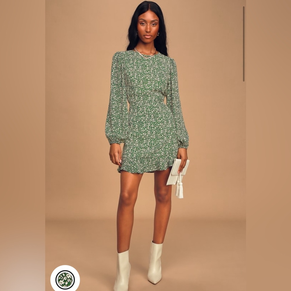 Lulus Blooming Darlin’ Green Floral Print Ruffled Mini Dress